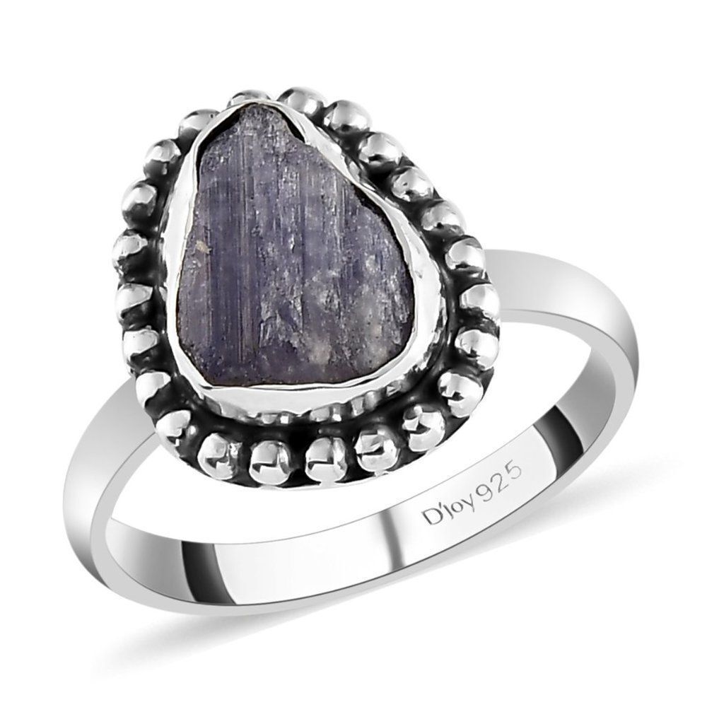 Artisan Crafted Rough Cut Tanzanite Ring in Sterling Silver 4.35 ctw Size 6